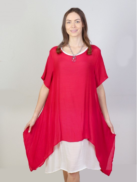 Layered Short-Sleeve Shift Dresss